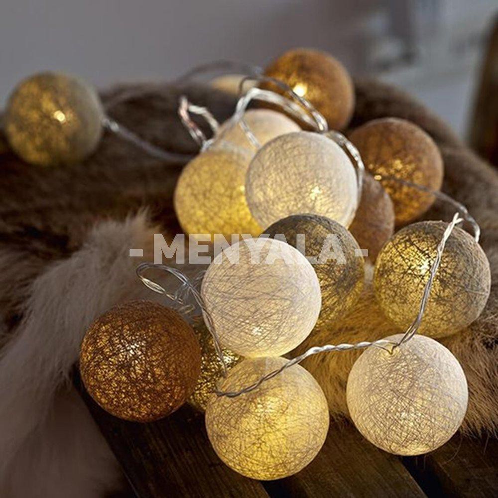 Cotton Ball Light Brown Tone LED - Lampion Benang - Lampu Tidur -