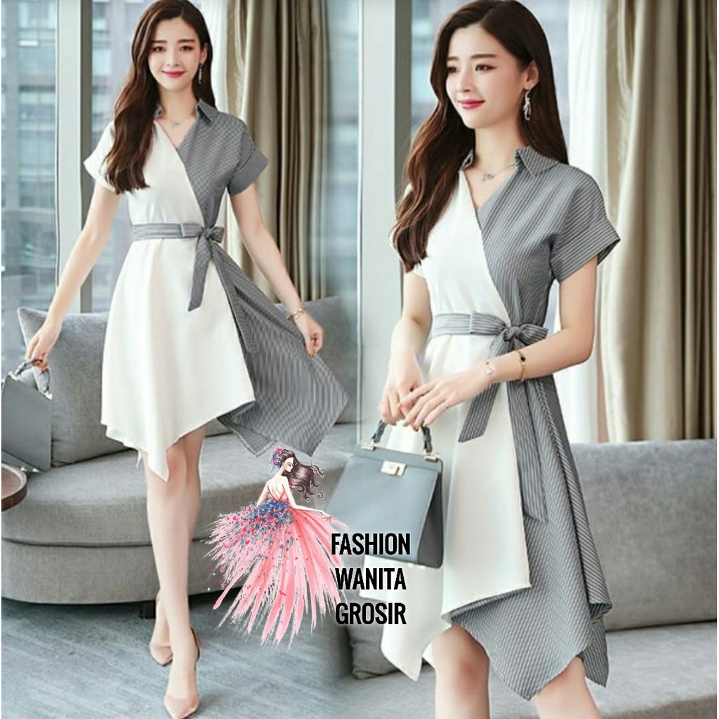 FWG - DRESS LALUNA / DRESS KOREA WANITA / DRESS / DRESS SALUR / BAJU WANITA / GAUN PESTA