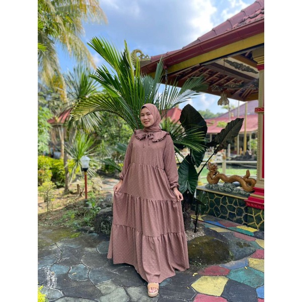 Gamis Jumbo long Dress Gamis Lebaran Idul fitri Gamis rubiah Crincle kerah korea Gamis rubiah Umpak-Choco