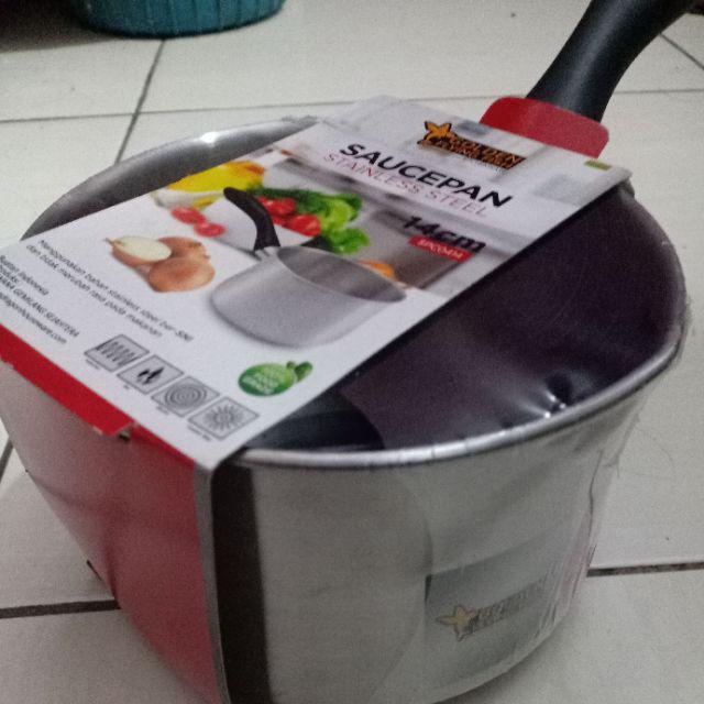 Sauce Pan Stainless Hairline 14cm Spc0414 - Panci Masak Tanpa Tutup Food Grade Material