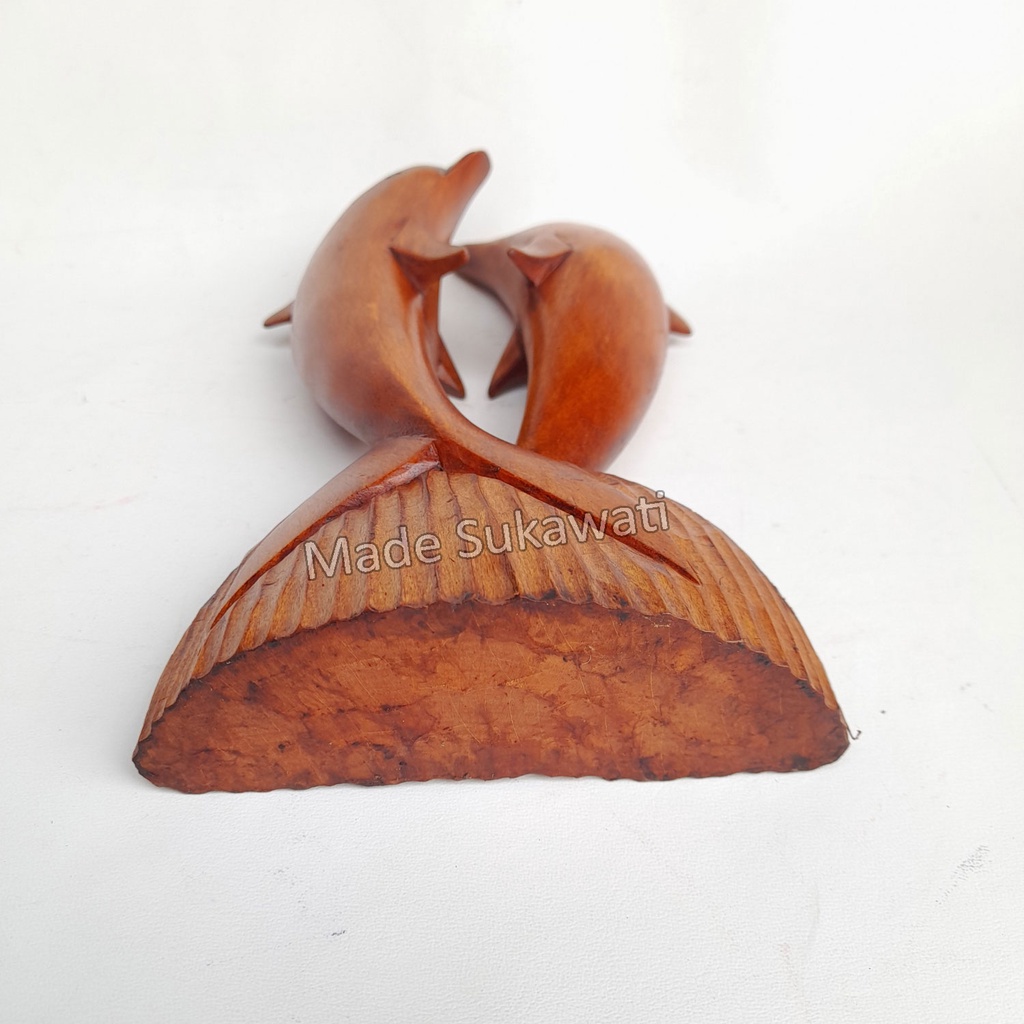 Patung Dolphin kembar Lumba lumba kayu kerajinan handmade Bali