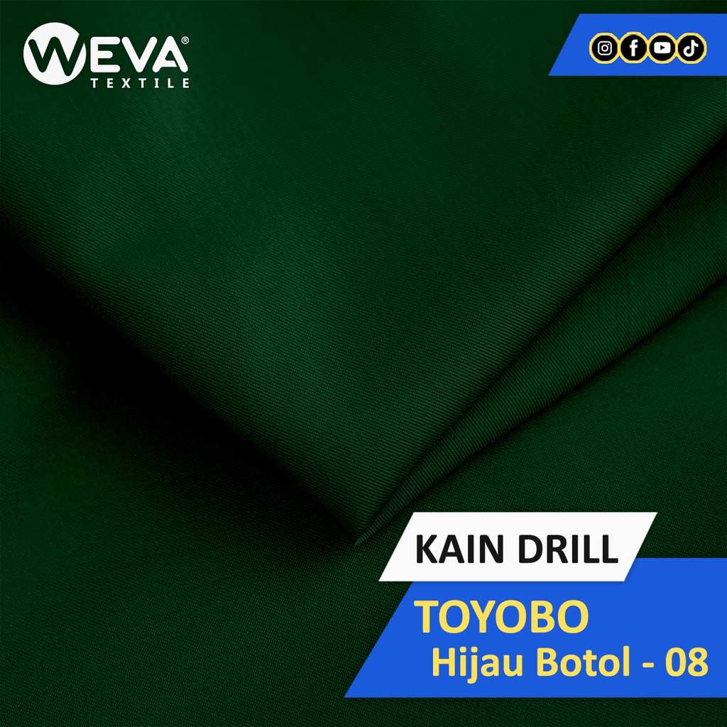 Bahan Kain Toyobo Hijau Botol 08 - Kain Kemeja Gamis - Kain Drill Murah
