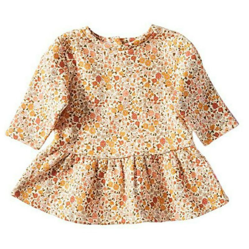 Dress Anak Bayi Perempuan Branded 1 - 24 Bulan-Brkn Whte Oran Flrl