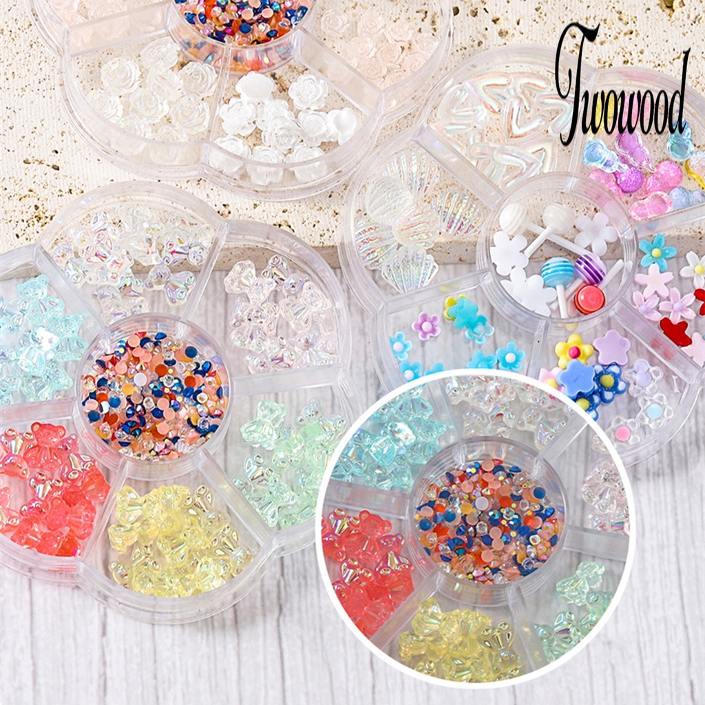 1 Kotak Ornamen Kuku Bentuk Kartun Beruang 3D Bahan Resin Untuk Nail Art