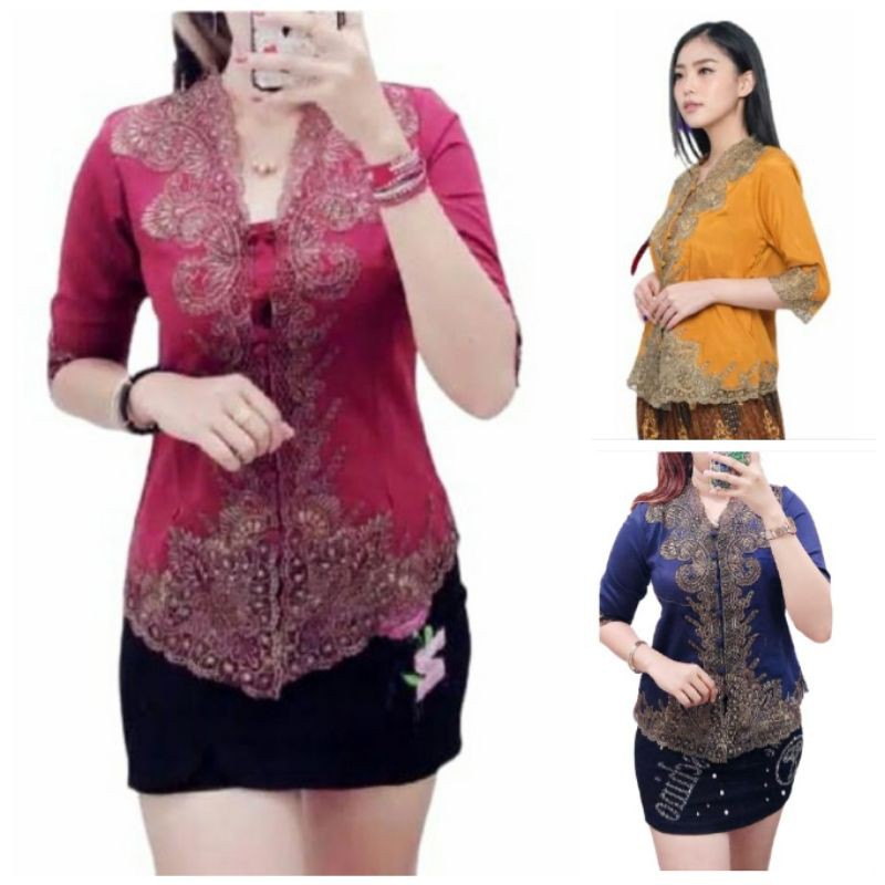 Promo kebaya Encim senada modern silky Korea import aplikasi brukat renda bordir-1