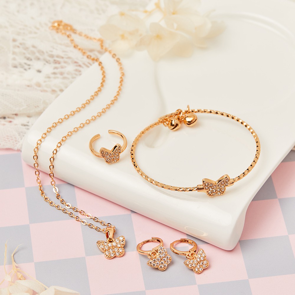 Y329 Set Kalung Anak Kupu-Kupu Set Perhiasan Anak Lapis Emas 24k Perhiasan Anak Titanium Kupu-Kupu