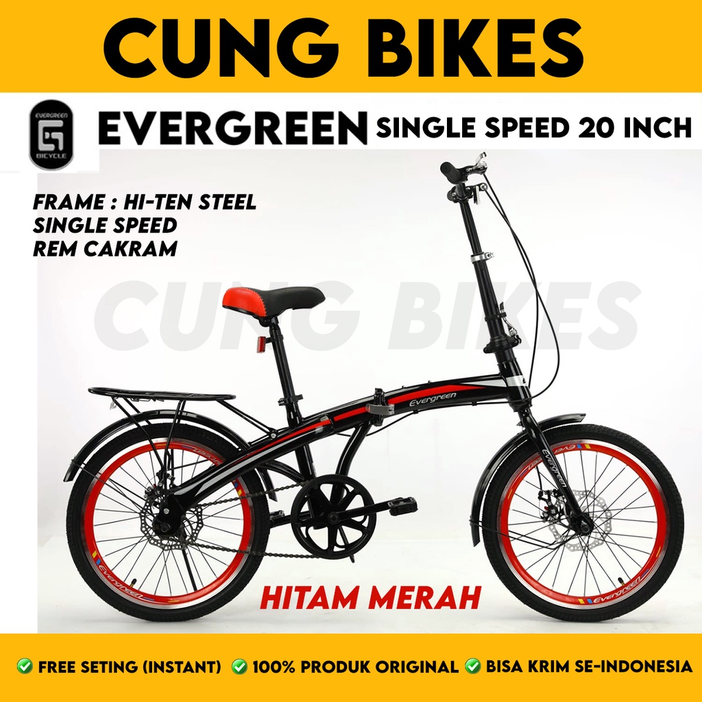 SEPEDA LIPAT 20 Inch EVERGREEN BEARING 7 SPEED dan Single Speed