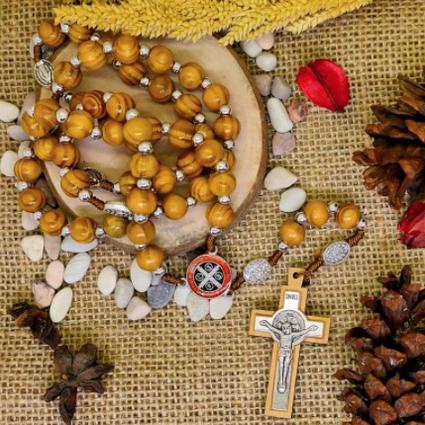 Rosario Salib Jerusalem Bulat Benediktus 10Mm-Rosario Impor-Kalung Katolik-Rosario Kalung
