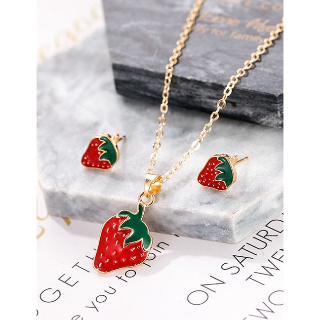 LRC Kalung &amp; Anting Fashion Colour Alloy Drip Oil Necklace Suit