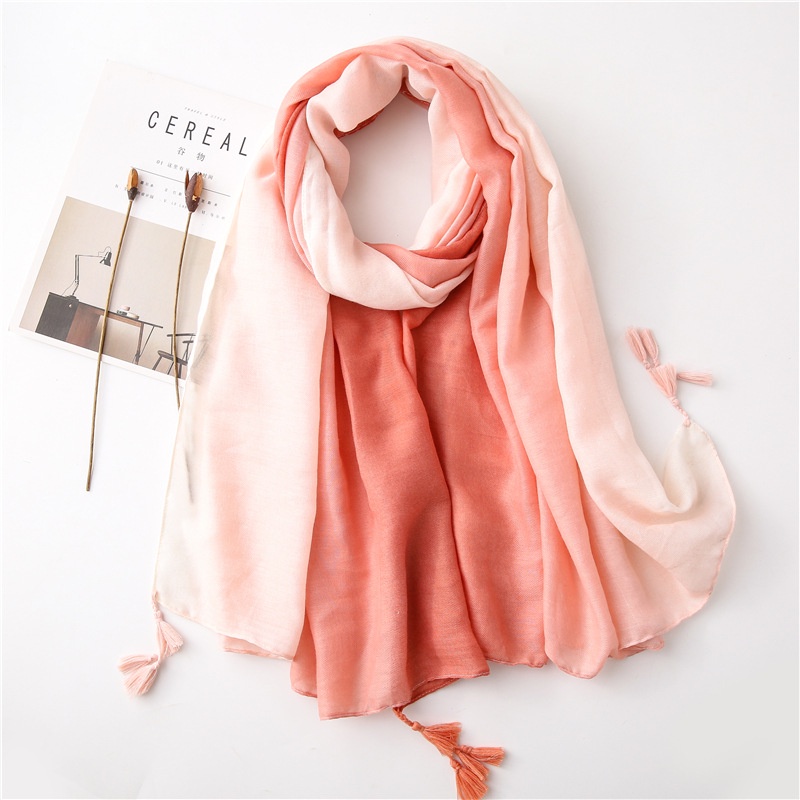 ITSFRIDAY LIVIA In Pink Premium Scarf Selendang Pashmina Syal Shawl Pasmina Hijab Import Motif Sembur Gradasi Pink Putih Cantik Tassel