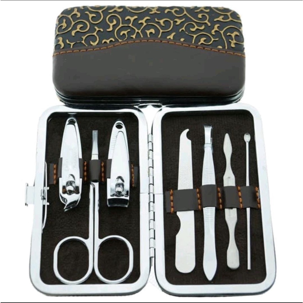 *galerybeautysemarang* Manicure Pedicure Set 7IN1 Dompet Paket Pembersih Kuku Pinset Gunting Lancip Korek telinga Kuping