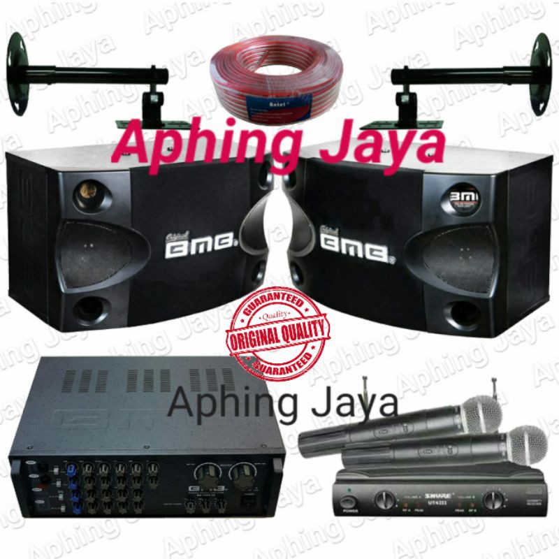 Paket Karaoke Sound System Speaker BMB 8inch + Amplifier BMB DA-1600 + Mic Wireless