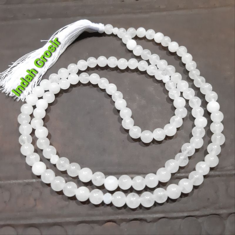 TASBIH BATU GIOK PUTIH SALJU 108BUTIR 8MM NATURAL