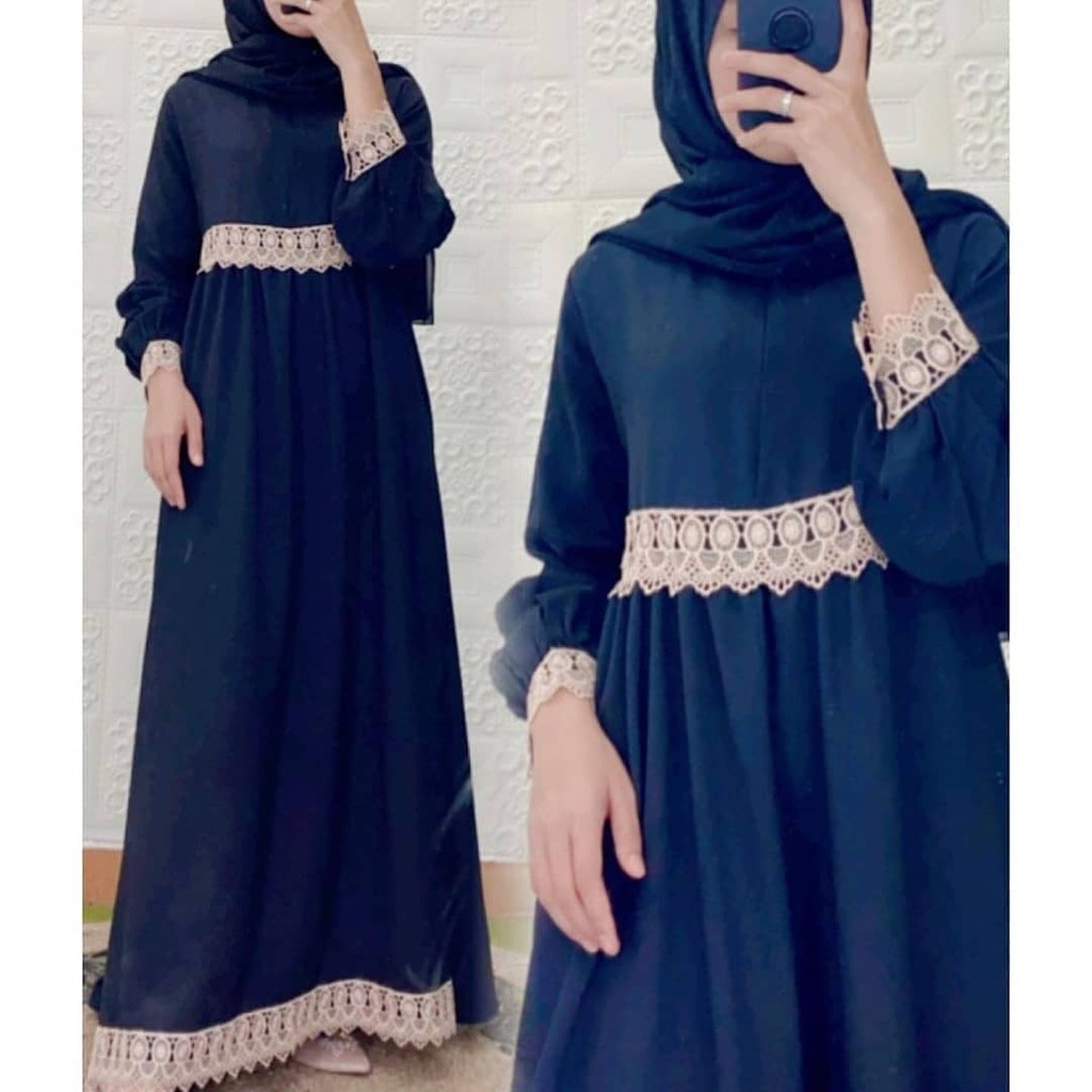 Baju gamis wanita terbaru model pesta kekinian ceruty polos Kaffa Size M L XL XXL busui syar'i