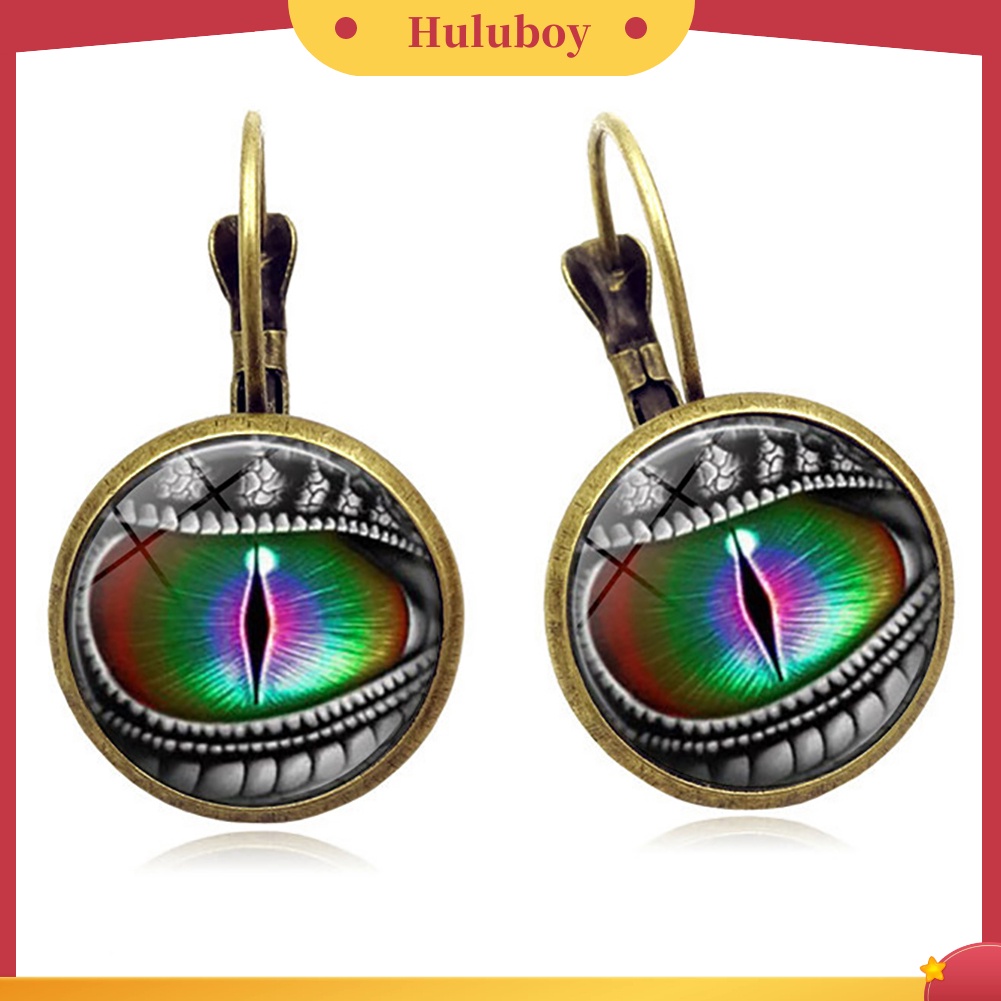 Hu Hu Hu Hu Hu Alat Bantu Pasang Kacamata♡ Anting Kait Gantung Cabochon Kaca Bulat Motif Mata Naga Gaya Vintage Untuk Wanita