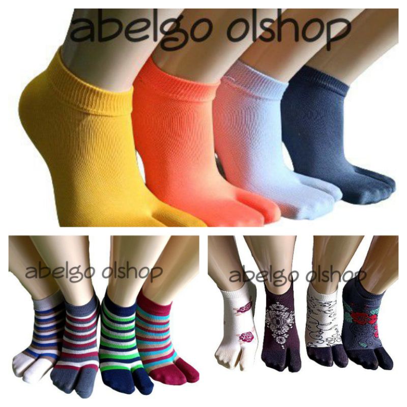 kaos kaki jempol pendek polos/motif lembut nyaman di pakai bahan nylon spandex