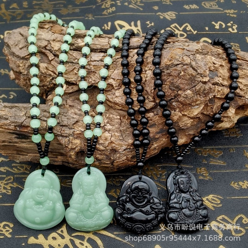 Kalung Buddha Guanyin Giok Imitasi Hadiah Acara Warung Meeting Maitreya Buddha Necklace