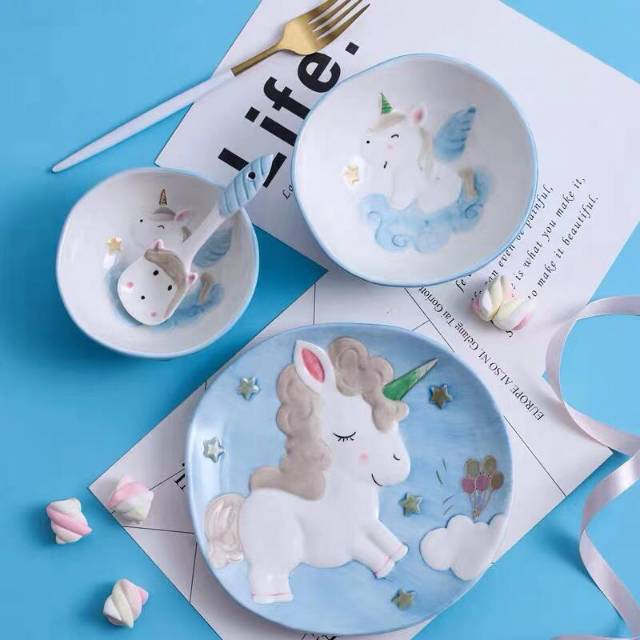 Set unicorn, piring,mangkok,sendok keramik unicorn TIMBUL