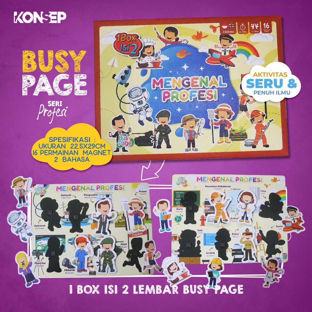 [1BOX ISI 2] KONSEP BUSY PAGE MENGENAL PROFESI / ACTIVITY SHEET / MAINAN EDUKASI ANAK