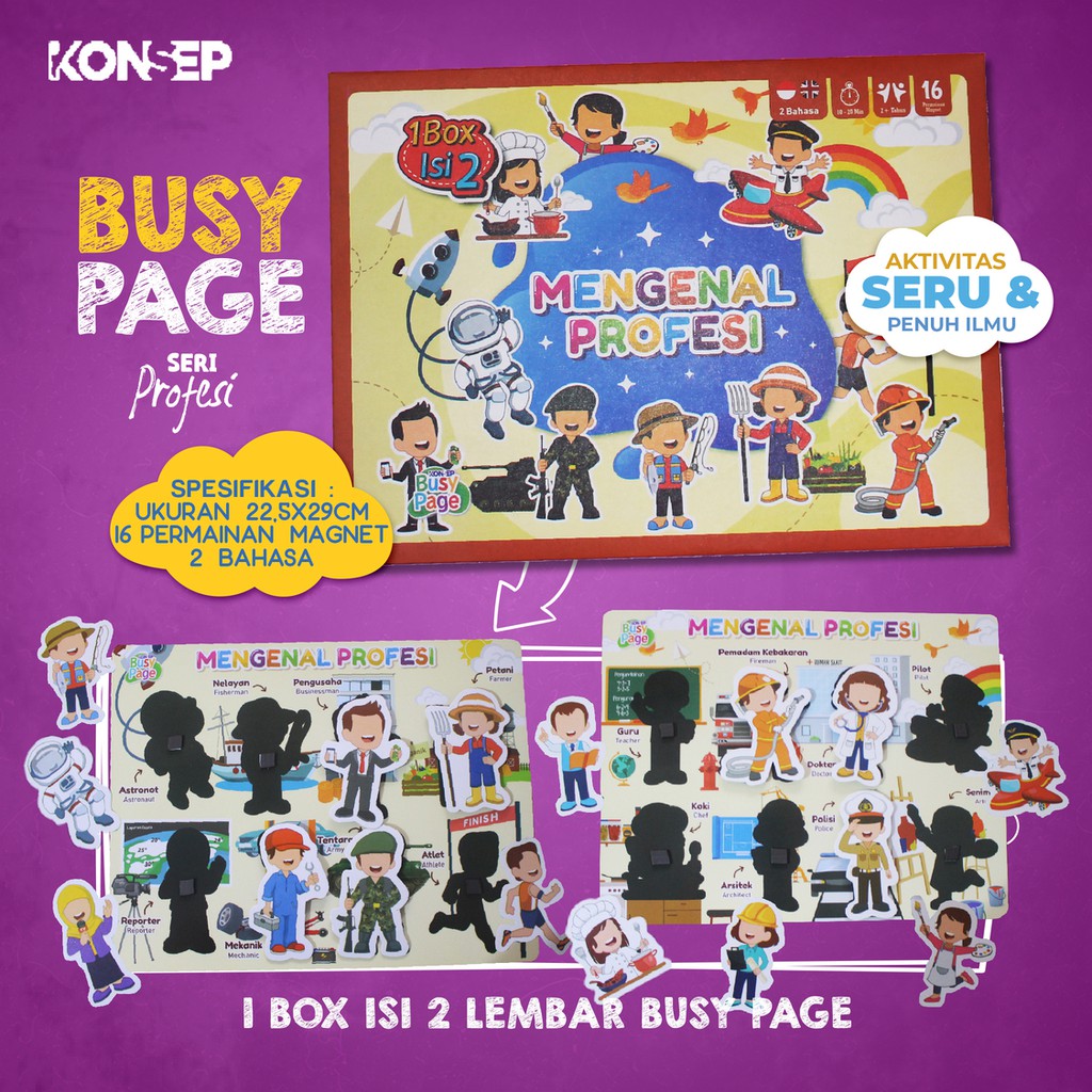 [1BOX ISI 2] KONSEP BUSY PAGE MENGENAL PROFESI / ACTIVITY SHEET / MAINAN EDUKASI ANAK