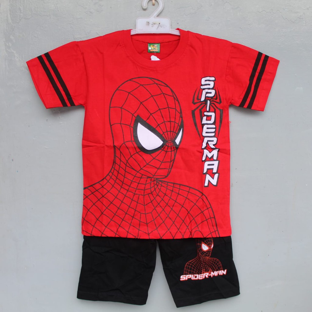 setelan baju kaos celana spiderman size 4-26