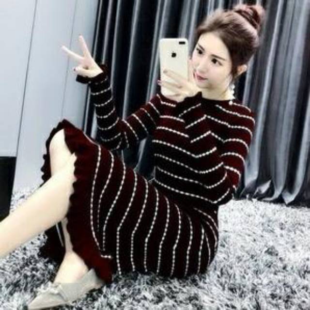 DRESS KRIWIL RAJUT DRESS RAJUT LENGAN PANJANG BODYCON DRESS CASUAL DRESS 12