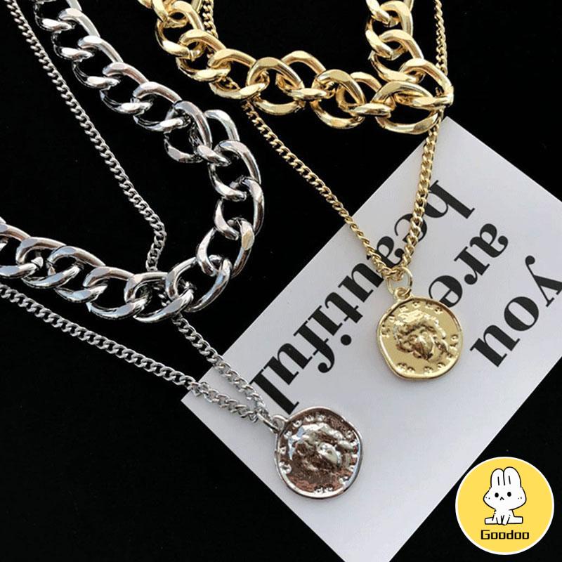 Kalung Rantai Double Layer Dengan Liontin Bahan Titanium-SWteel Gaya Hip Hop -Doo