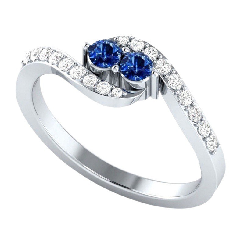 Cincin Wanita Lapis Silver Bentuk Hati Ganda Hias Cubic Zircon Untuk Hadiah Ulang Tahun / Pernikahan