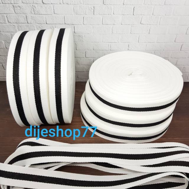 Pita salur putih 2cm / pita gucci salur 2 cm / pita tebal halus / white stripe / black stripe / lis