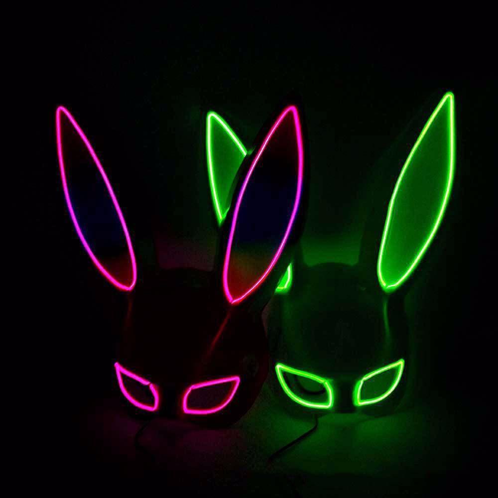 Topeng Cosplay Agustina Multicolour Topeng Halloween Topeng Kelinci Lampu Led Hiasan Kepala Cosplay Topeng Menyala Led