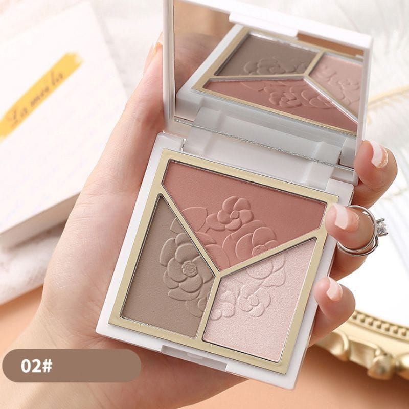Medan Termurah Highlighter &amp; Repairing palette Tri color Powder Highlighter matte 3 warna