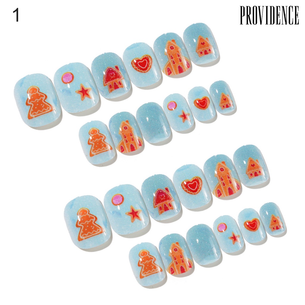 Providence 24Pcs/Set Christmas Style Kid Nail Tip Self-Adhesive Colorful DIY Full Cover False Nails Art Press On Tips for Gift