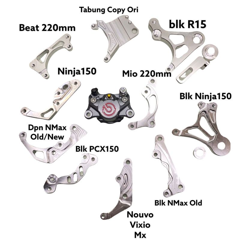 BREKET KALIPER 2 PISTON N1$S1N BR€MBO KTC DISC BRAKE ADAPTER NINJA RR MIO NOUVO BEAT VARIO VIXION RX KING SUPRA X WAVE R15 STANDAR 220 ANTSHOOP