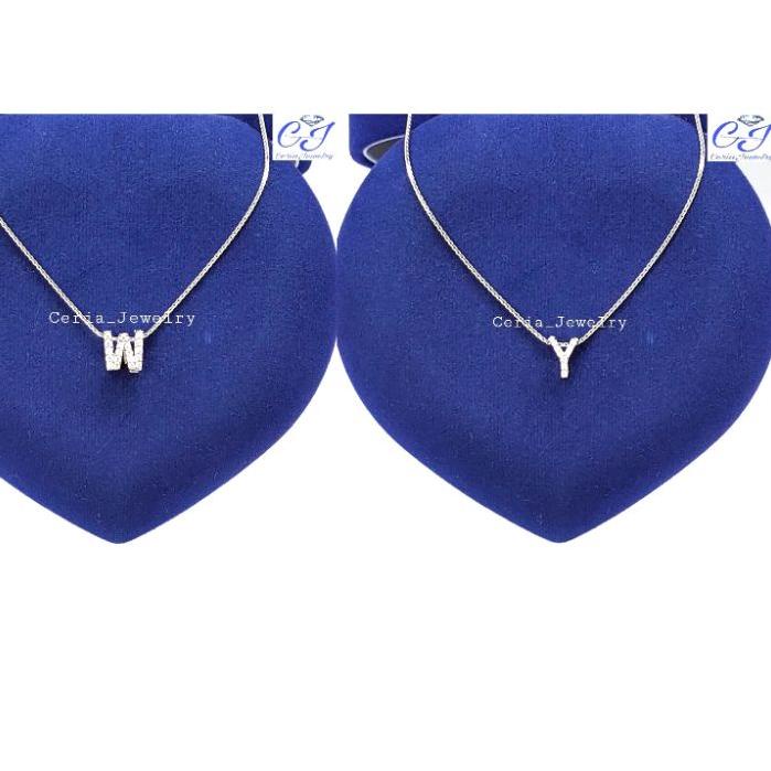 Kalung Perak Wanita Silver Asli 925 Lapis Emas Putih Model Italy Liontin Huruf Alfabet HURUF,INISIAL