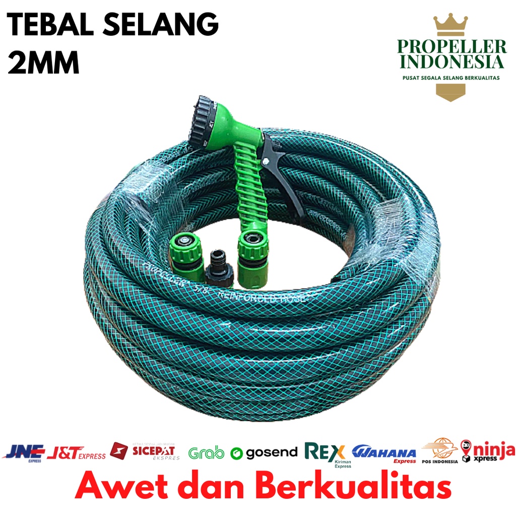 Selang Air 5/8 15M Paket Hijau Variasi Bengkok 15Meter Selang Air Taman Selang Air Tanaman