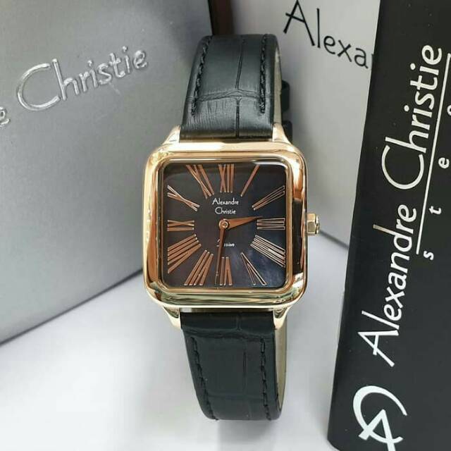 ORIGINAL JAM TANGAN WANITA ALEXANDRE CHRISTIE CEWEK ROSEGOLD BLACK KULIT ALEXANDER CRISTIE AC 2788