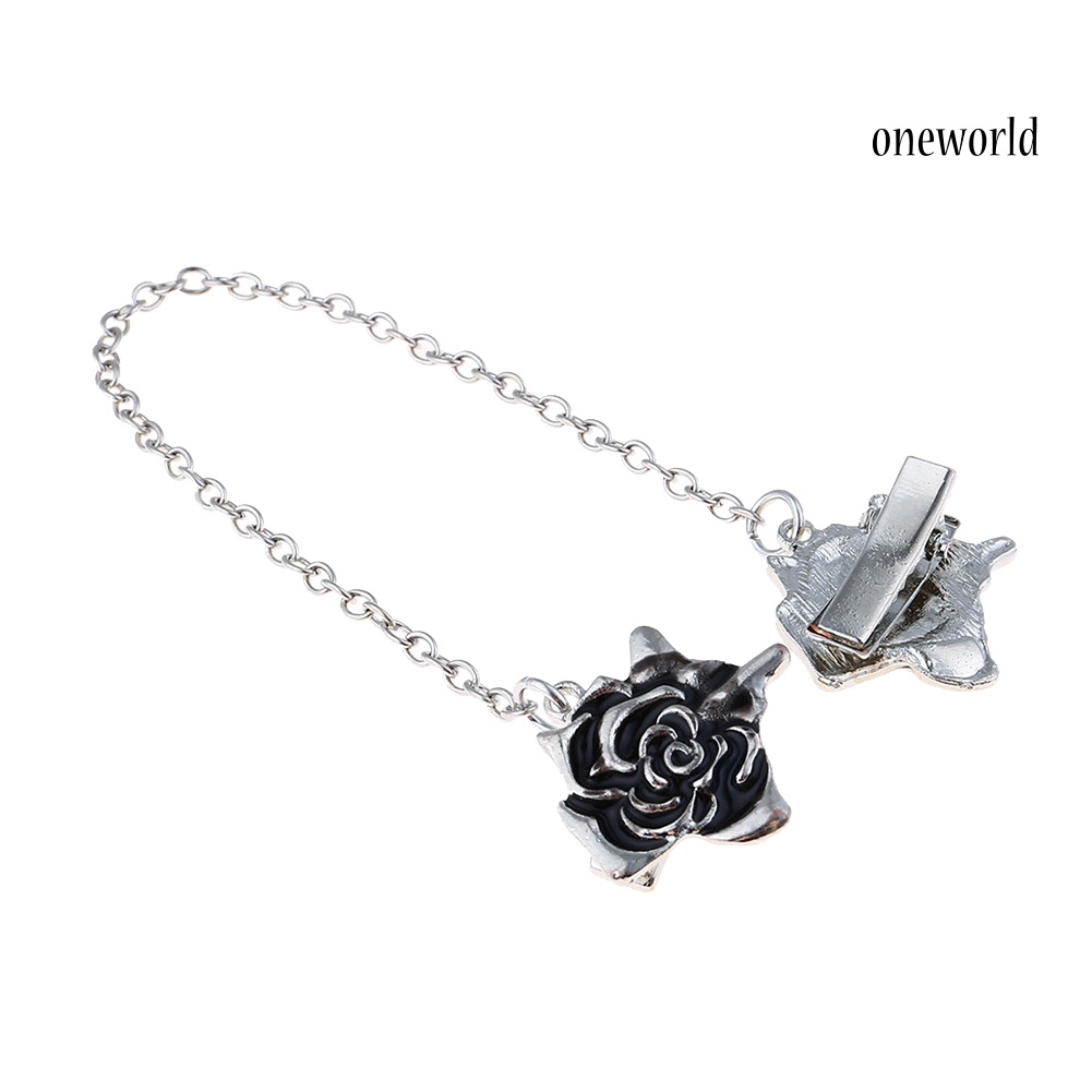 OW@ Women Rose Sweater Shawl Cardigan Clip Collar Tip Lapel Brooch Pin with Chain