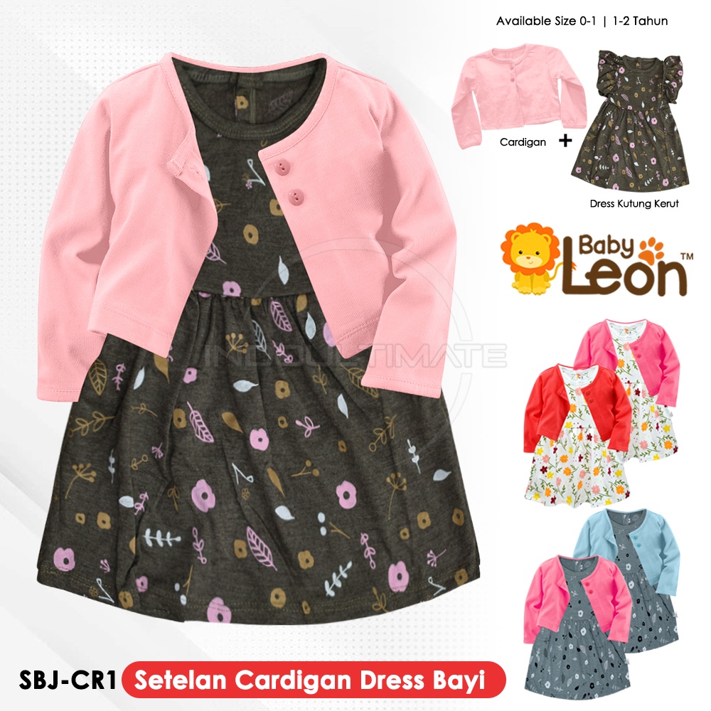 SBJ-CR1 BABY LEON Setelan Cardigan Bayi + Dress Bayi Pakaian Bayi Perempuan Rok Bayi Perempuan Baju Bayi Balita Cewek Baju Pesta Bayi Jaket Outer Bayi Baju Dress Gaun Bayi Perlengkapan Bayi Perempuan Bayi Cewek Pakaian Bayi Balita Perempuan