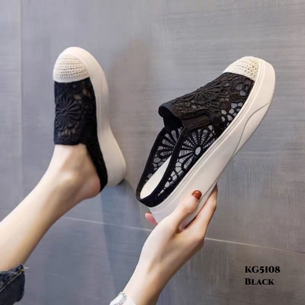 RESTOCK WYN  SNEAKERS SLOP WANITA HOLLOW LACE KG5108