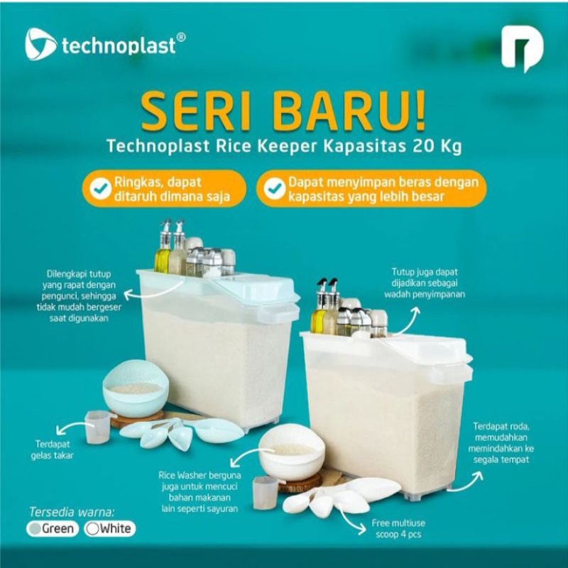 TEMPAT BERAS JUMBO 20KG BONUS 4 SENDOK BERAS DAN WADAH CUCI BERAS/SAYUR