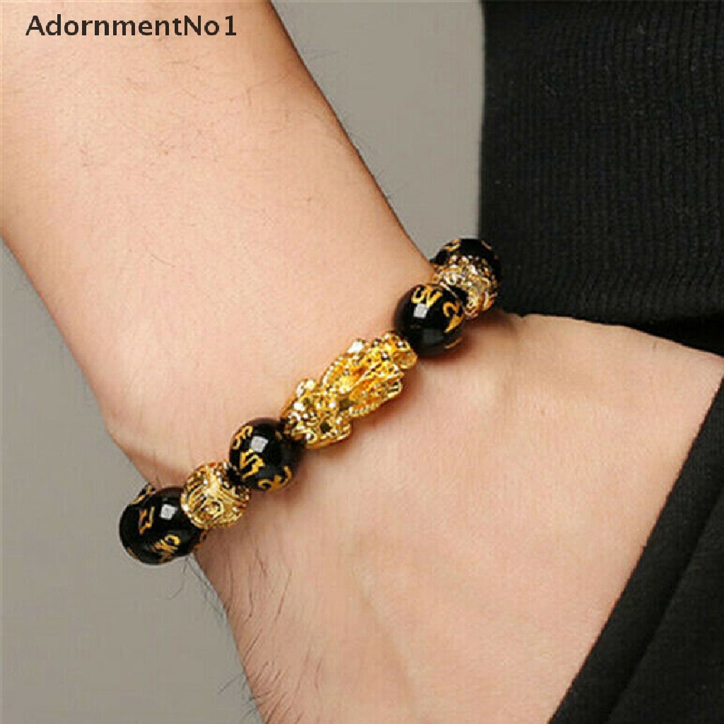 (AdornmentNo1) Gelang Tangan Batu Obsidian Feng Shui Warna Hitam Untuk Pria / Wanita