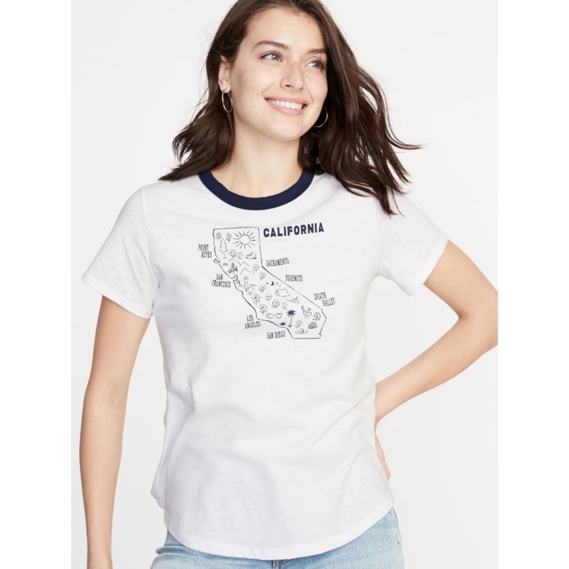  Kaos  Wanita  OldNavy Slim  Fit  Tee White Logo Califonia 
