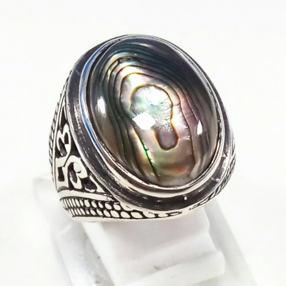 CINCIN BATU AKIK NATURAL ABALONE SHELL RAINBOW PALING MURAH TERMURAH