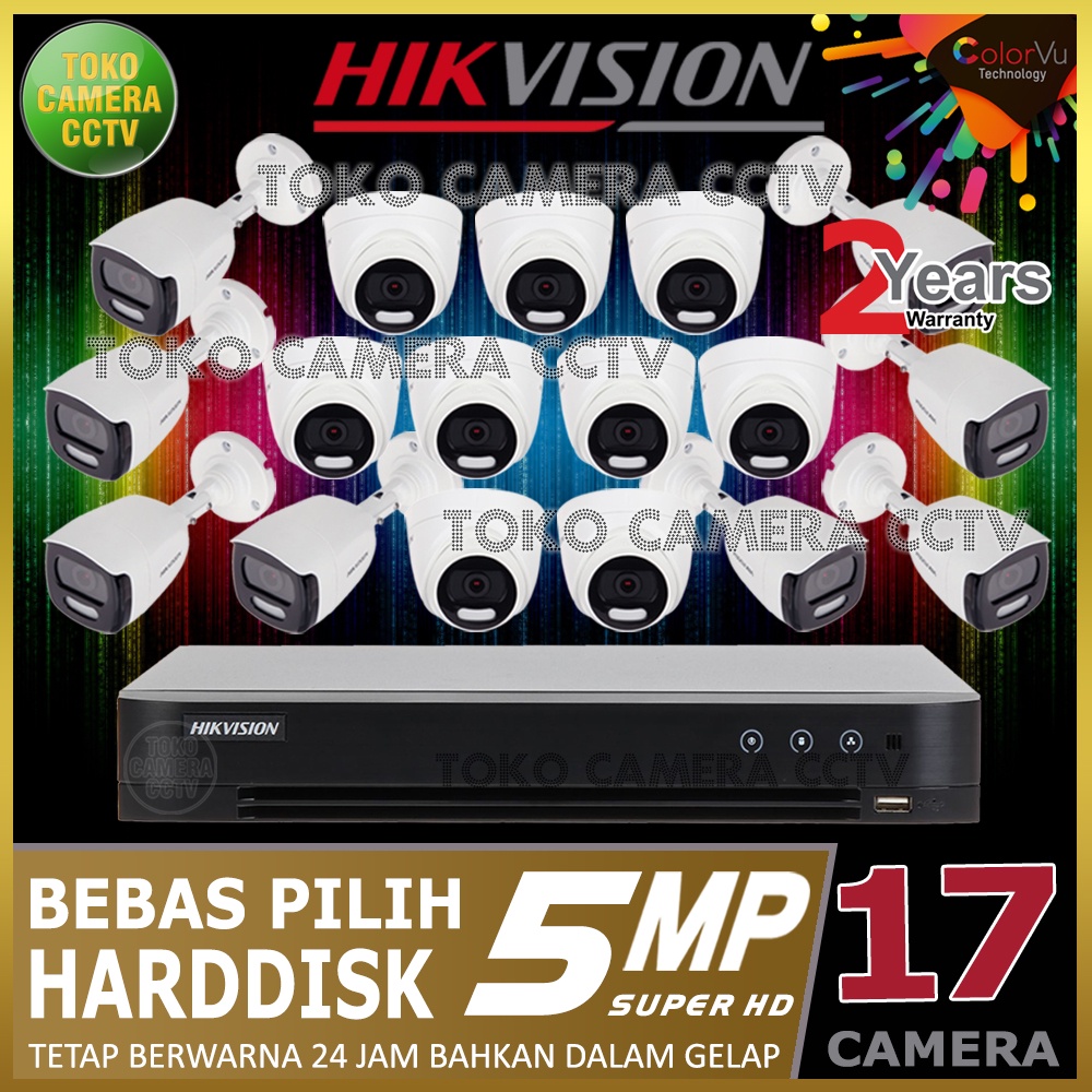 PAKET CCTV HIKVISION COLORVU 5MP 32 CHANNEL 17 KAMERA