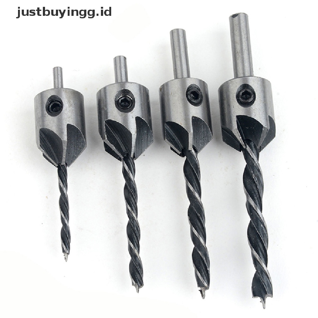 4pcs / Set Bor Kayu Hss Countersink 5 Flute Ukuran 3mm - 6mm