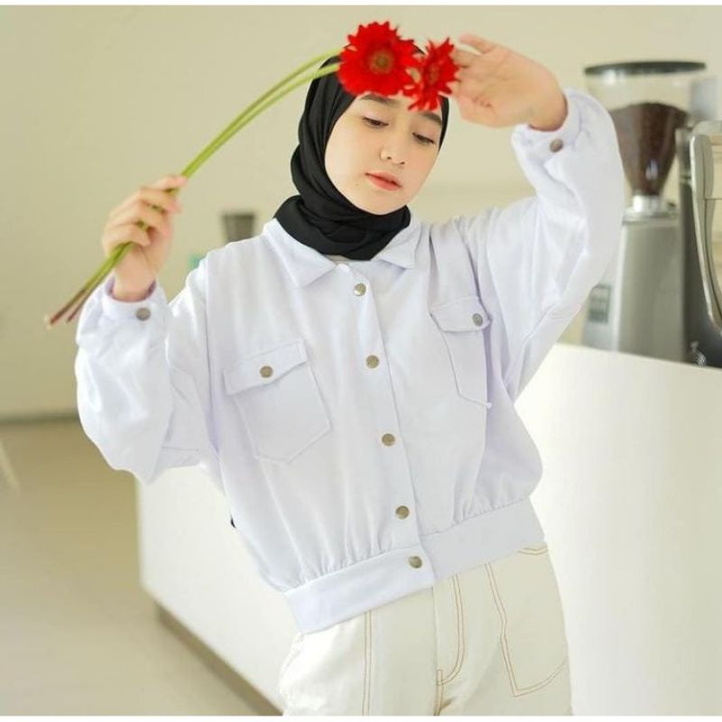 Valery Jaket // Jaket Olin // Olin Button // Jaket Button FLeece Crop-WHITE