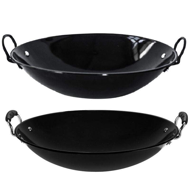 Kuali ENAMEL hitam ANTI LENGKET / wok masak / wajan TEBAL 31 - 46 cm ANTI PANAS