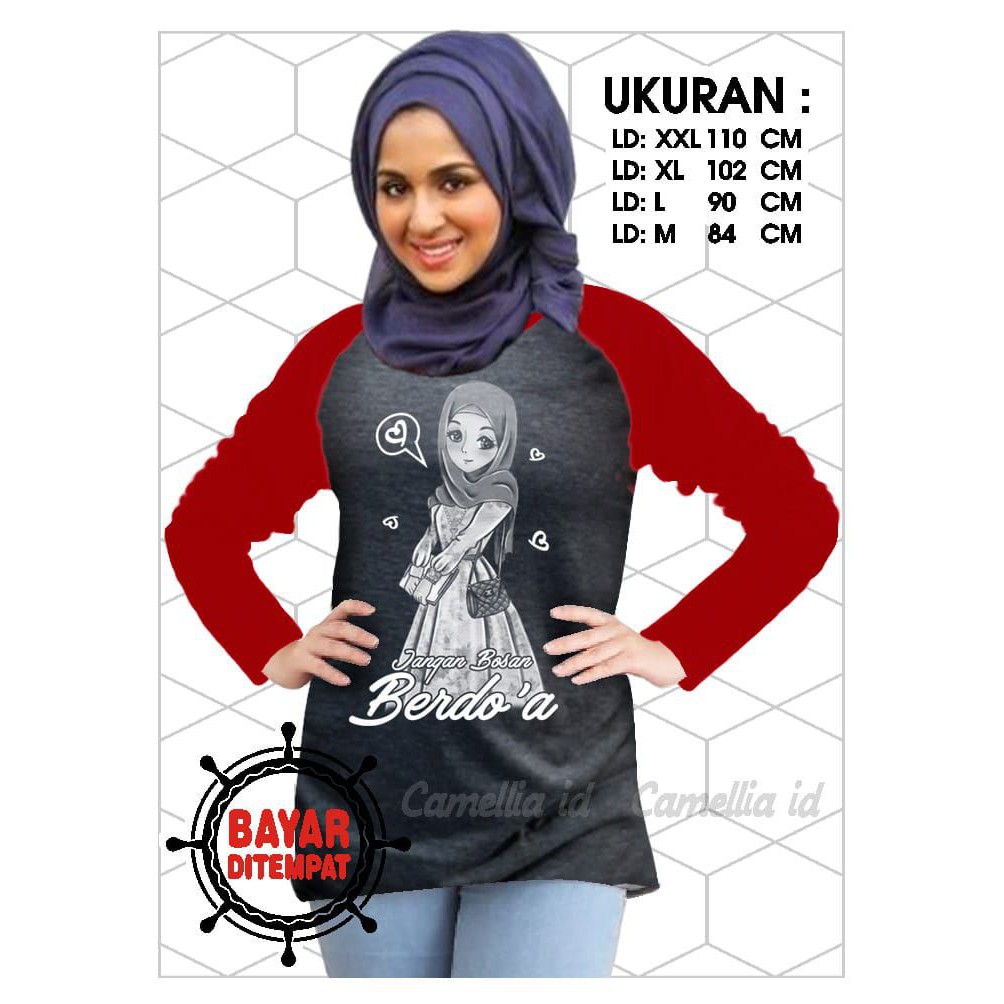 Kaos Raglan (BERDOA)/Kaos Wanita Lengan Panjang/ Kaos Wanita/ Kaos Cewe/ Kaos Oblong/Misty