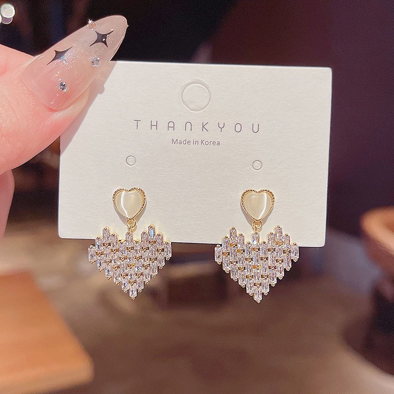 Shuling New Fashion Full Zircon Super Cute Earrings Heart-shaped Drop Earrings S925 silver needle Ear Jewelry