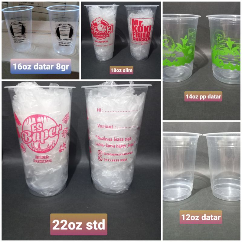 sablon dan printing gelas plastik 12oz 14oz 16oz 18oz slim 22oz datar cup